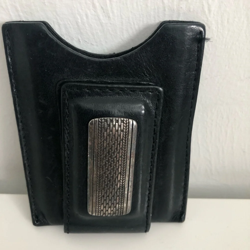 Brighton Salina Men’s Black Leather Money Clip with Silver Accent
